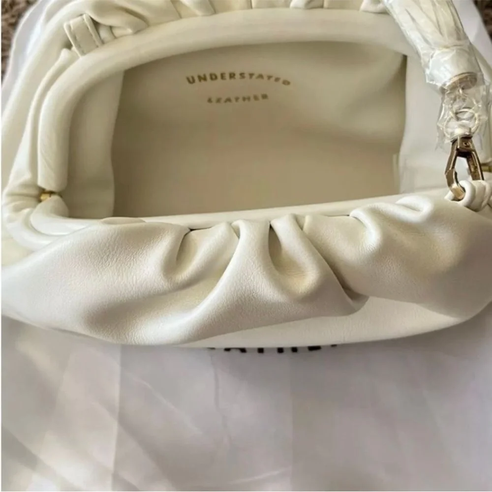 New Understated Leather clamshell clutch Vegan Leather handbag/Crossbody ivory